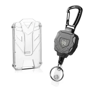 Retractable Keychain with Clear ID Card Holder, 1 Set Including 1 Count Keychain & 1 Count Clear Card Holder, Outdoor Camping Backpack Keychain, Keychain Lanyard, Heavy Duty Keychain