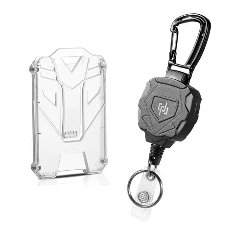 Retractable Keychain with Clear ID Card Holder, 1 Set Including 1 Count Keychain & 1 Count Clear Card Holder, Outdoor Camping Backpack Keychain, Keychain Lanyard, Heavy Duty Keychain, Keychain Accessory, Key Accessories