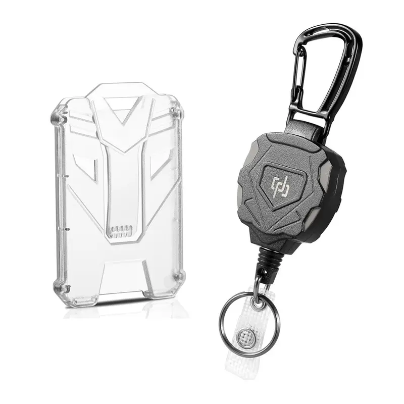 Retractable Keychain with Clear ID Card Holder, 1 Set Including 1 Count Keychain & 1 Count Clear Card Holder, Outdoor Camping Backpack Keychain, Keychain Lanyard, Heavy Duty Keychain, Keychain Accessory, Key Accessories