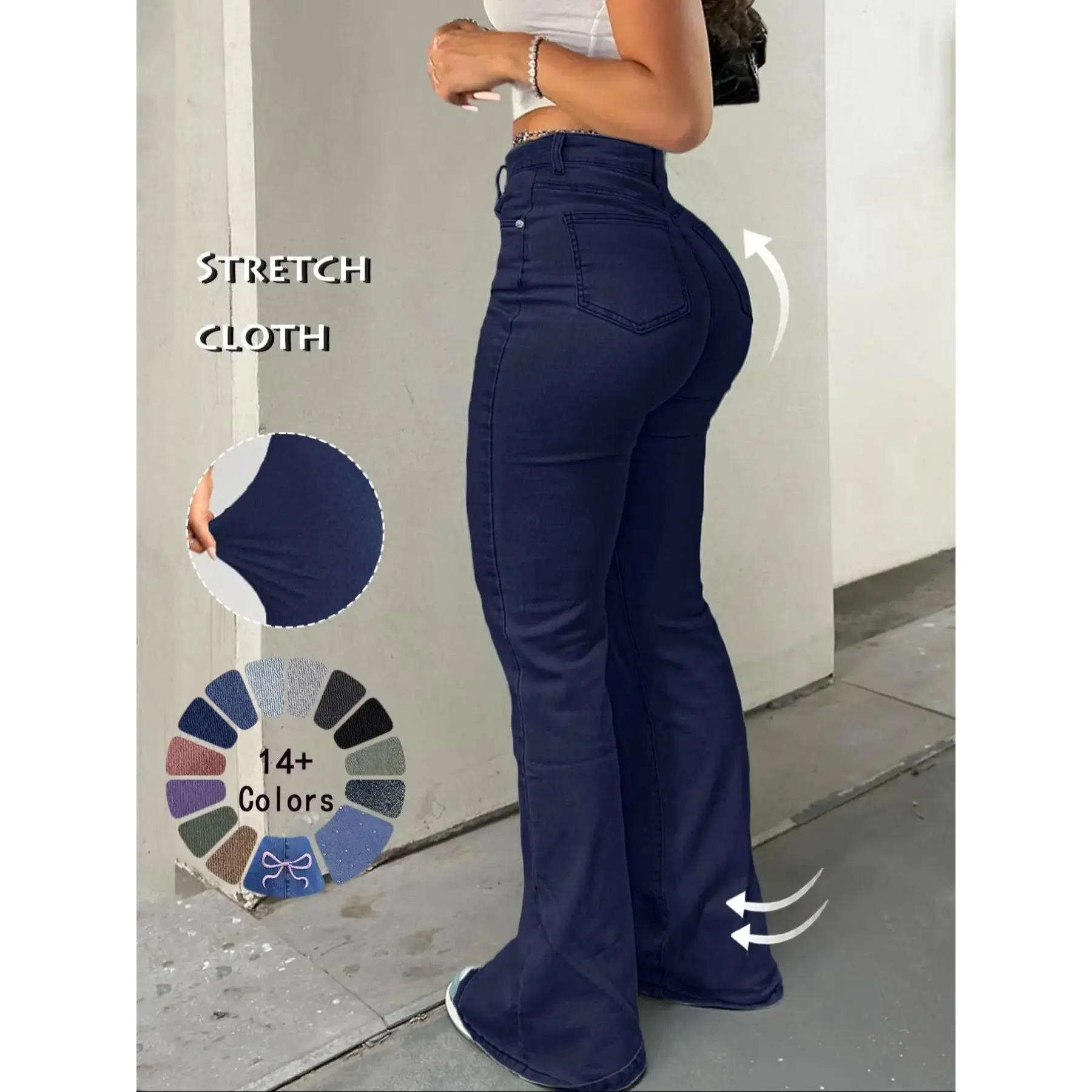 (New)CHENGDEFA Women's High Waist Flare Leg Jeans, Casual Button Fly Pocket Design Bell Bottom Denim Trousers for Fall & Winter, Women's Bottoms for Daily Wear, Women Jeans Stretch Tights with
