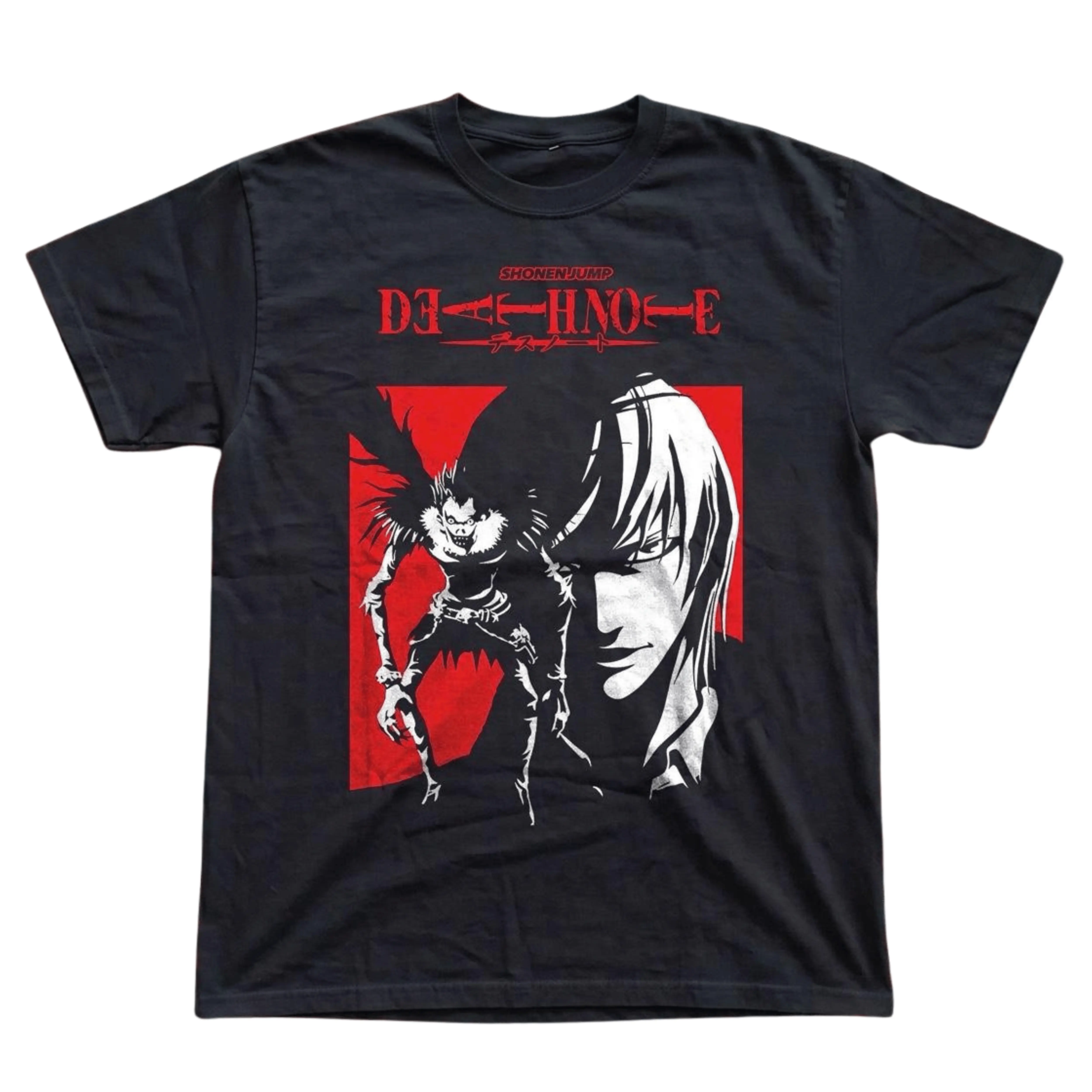 Gildan Men's and Women's T-Shirt, Vintage Death Note Graphic Tee, Light Yagami Kira Shirt, Ryuk Shinigami Top, Red Block Manga Panel, Shonen Jump Merch, Retro Anime Streetwear, Y2K Grunge Aesthetic, Dark Otaku Apparel Unisex