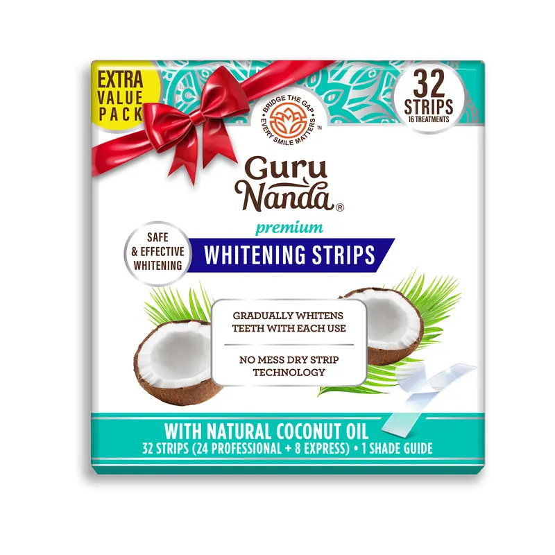 GuruNanda Teeth Whitening Strips - 16 Day Treatment (16 Packets - 2 Strips per pack) - Non-Slip, Dry Strip Technology