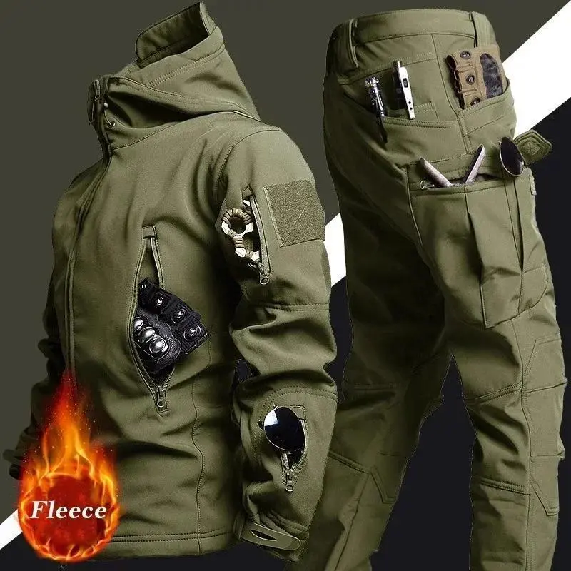 New Men's Winter Jacket Tactical Sets FleecedWindproof Waterproof Padding Suits Uniform Pockets Camo New Men's Winter Jacket Tactical Sets FleecedWindproof Waterproof Padding Suits Uniform Pockets Camo