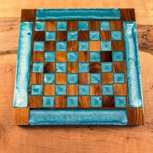 Turquoise Diamond Black Walnut Chess Board (INCLUDES GLASS PIECES)