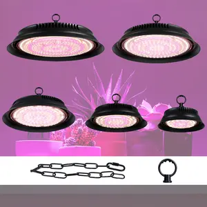 250W LED Green Plant Grow Light with Chain Hook US Plug AC100-277V Full Spectrum Red Blue Sunlight Hydroponics System UFO High Shed Hanging Growth Box Fill Lamp UV IR Greenhouse Tent Potting Veg Moss Succulent Seed Blossom Cactu Sapling Cultivate Lighting