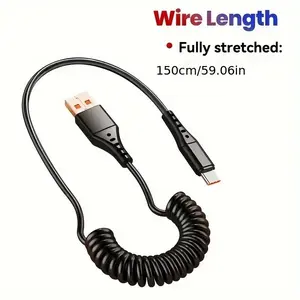 Super Fast Charging Car Data Cable for Huawei Apple Xiaomi, Retractable 6a Type-C Charger Line, High-Speed USB C Wire