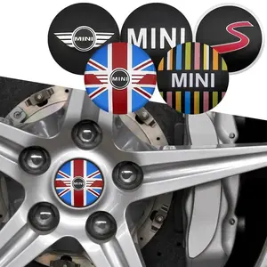 4Pcs 56mm Car Wheel Center Hub Caps Emblem Badge Stickers Car Decals For Mini Cooper One S JCW R55 R56 F55 F56 R57 R58 R60 Countryman Clubman Auto Styling Accessories