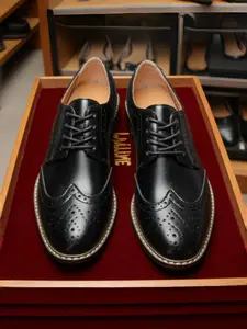 Men's Business Derby Shoes, Classic Winged Pattern Design, PU Leather Upper & Rubber Sole, Medium Width, Formal Wear Footwear