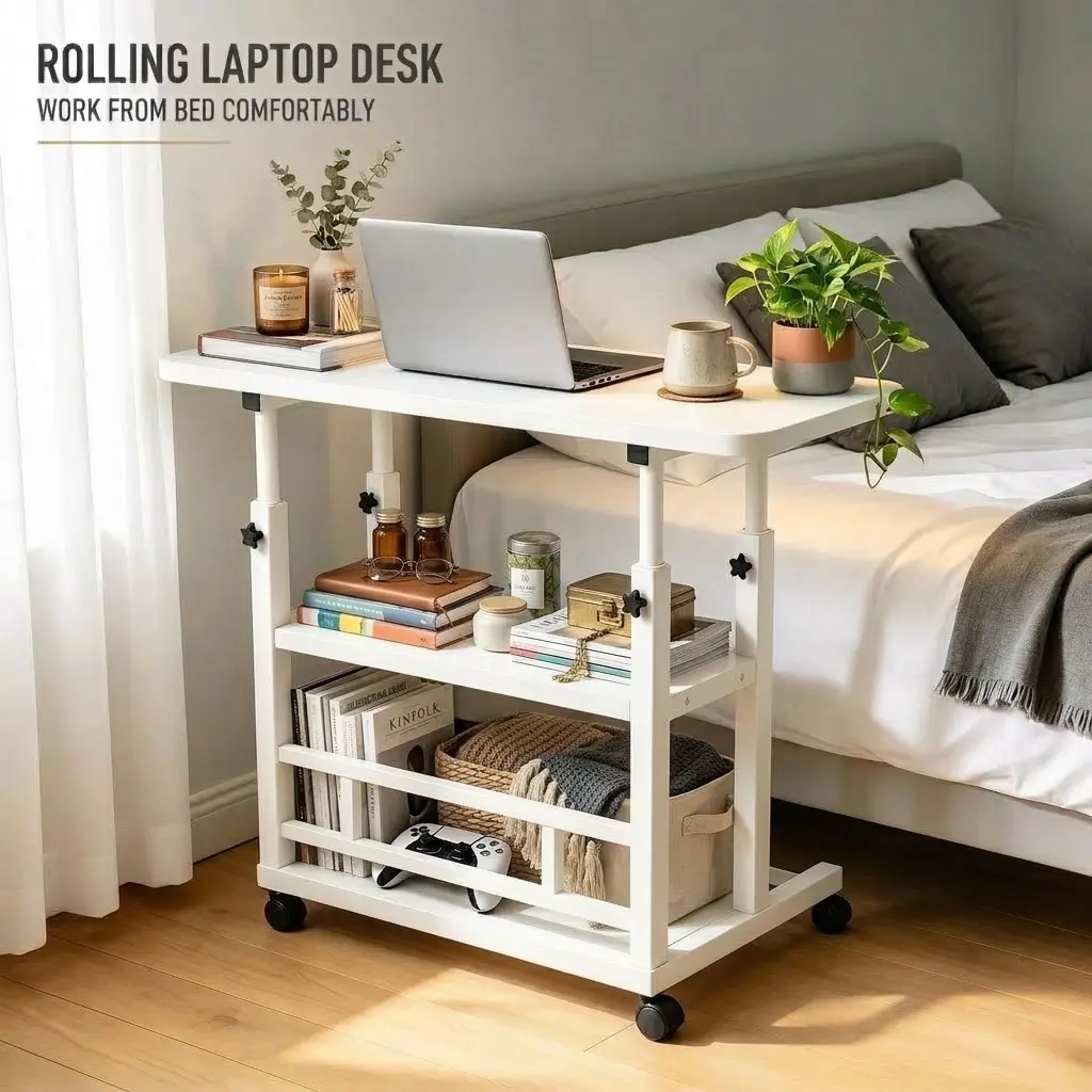 Laptop Desk Adjustable Desk Small Standing Desk Home Office Desks for Small Spaces Portable Desks Table for Bedrooms,Mobile Rolling Computer Work Desks on Wheels