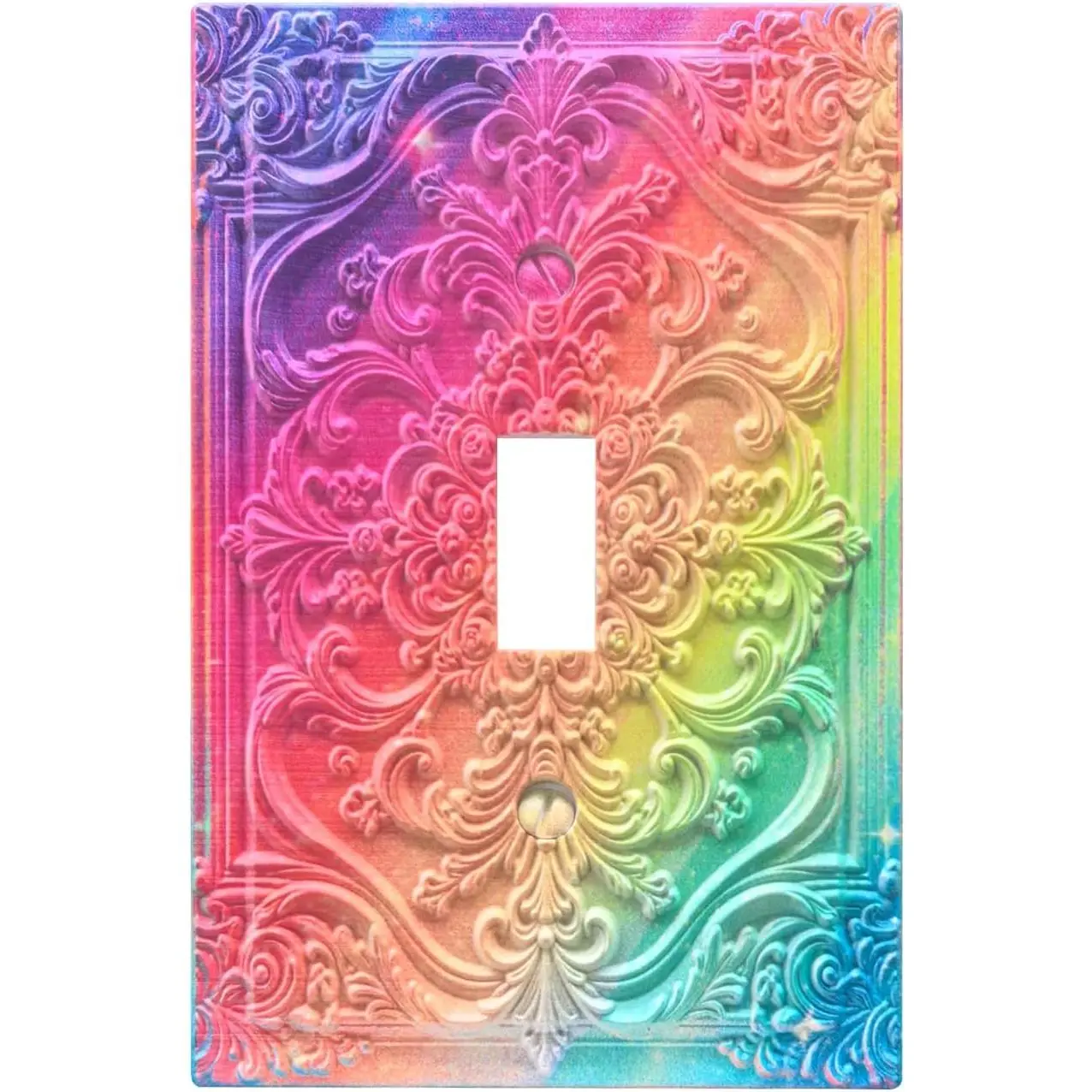 Decorative Light Switch Plate Covers Sparkly Rainbow 3D Vintage Floral Embossed 1 Gang Light Switch Cover Plate Single Toggle Wall Plate Outlet Covers Faceplate for Bedroom Home Decor
