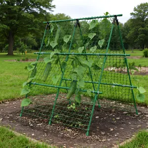 Trellis for Climbing Plants, 4x4 ft Metal A-Frame with Support Netting, Outdoor Vegetable Trellis for Tomatoes Cucumbers Peas Beans Grape Vines, Fits Raised Beds, Green