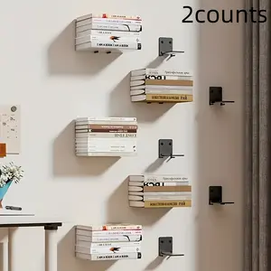Modern Metal Floating Bookshelf Set, Wall-Mounted Large Capacity Storage Rack, Space-Saving Design for Home Office Decor Gift Ideas