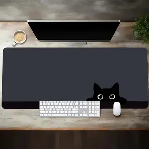 Cute Black Cat Design Large Extended Mouse Pad 35.4X15.7In, Stitched Edges, Non-Slip Base, Polyester Desk Mat for Wireless Mouse And Keyboard, Ideal for Office And Home Gamers