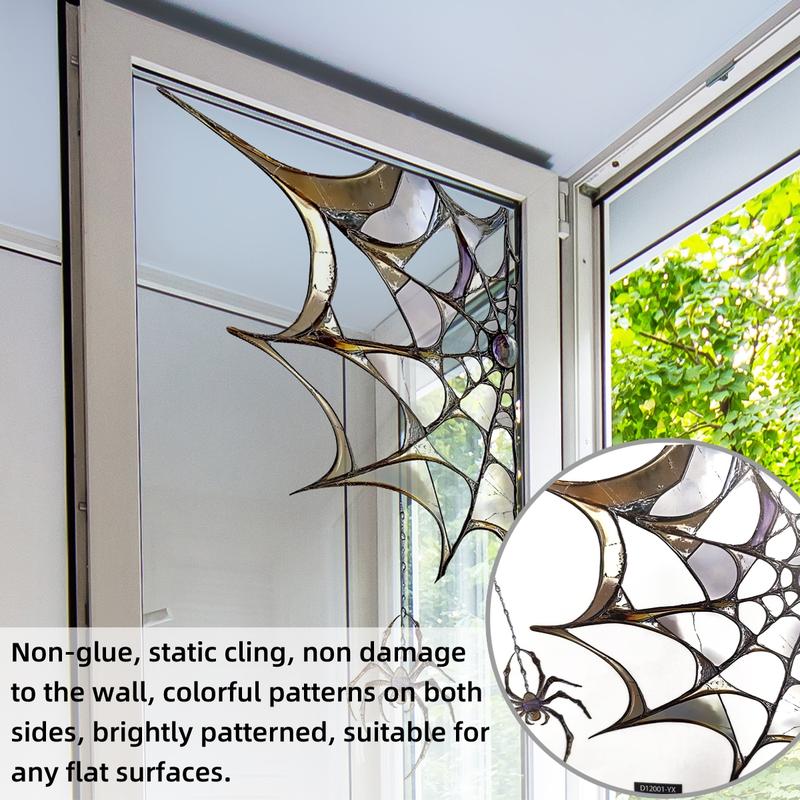 Halloween Spider Web Festival Decoration, Bedroom Window Sill Sticker Display, Decorative Wall Sticker, Static Cling Glass Decal, Double-Sided Print, 30x30cm