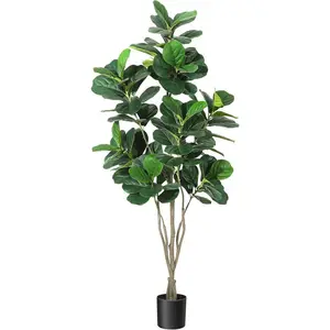 【Christmas Gift】Artificial Multi-Stem Simulation Fiddle Leaf Ficus Tree, Fake Fiddle Leaf Ficus Plant Green Tree with Pot, Suitable for Indoor Outdoor Home Office Living Room Bathroom Decoration Decorative Fruit Gift Faux Fig Plastic Ornaments 6Ft