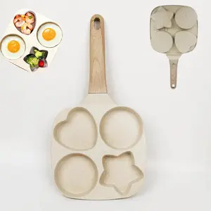 Non-Stick Star & Heart Hole Egg Frying Pan, 4-Hole Skilletwith Handle, Cooking Accessories for Breakfast, Eggs,Toast & Pancakes, Fun Kitchen Gadget