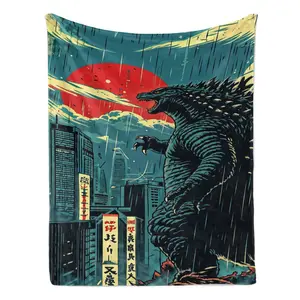 Retro Godzilla Cityscape Flannel Blanket Vintage Japanese Kaiju Throw with Godzilla Over Tokyo Art – Ultra-Soft, Cozy, Perfect for Monster Movie Fans, Geek Decor, and Unique Gifting, Ideal for Year-Round Snuggling.