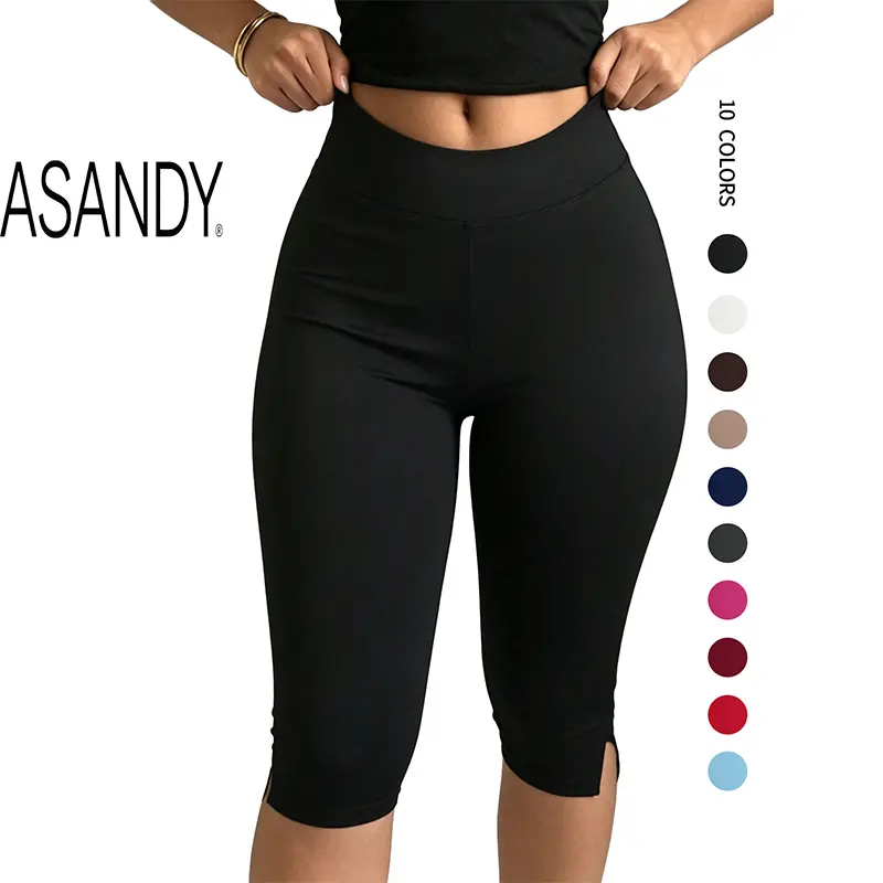 ASANDY Women's Solid Skinny Capri Leggings, High-Waisted Smooth Workout Pants with Tummy Control for Gym, Yoga & Casual Wear, Tops, Garment, Fabric, Everyday, Capri Pants, Basics, High Waist Stays Put, 7/8 Cropped, Yoga To Running, Workout & Training