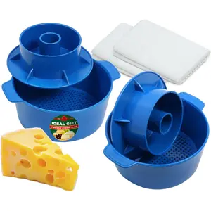 2 Pcs Cheese Making Kit - Cheese Mold with Follower Piston Blue, Cotton Cheesecloth, Cheese Making Basket, Paneer Maker Cheese Form Mold
