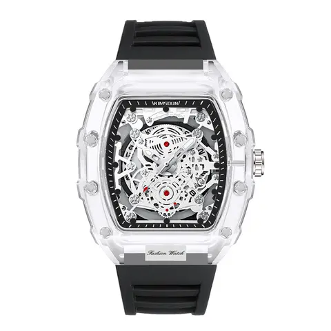 Men's Barrel-Shaped Skeleton Analog Watch - Fashionable Waterproof Quartz Timepiece with Luminous Display, Silicone Strap, Hardlex Glass, Clasp, Casual Trendy Wristwatch for Daily & Party Wear, Men's Fashion Accessory, Fashionable Waterproof Wristwatch, Q