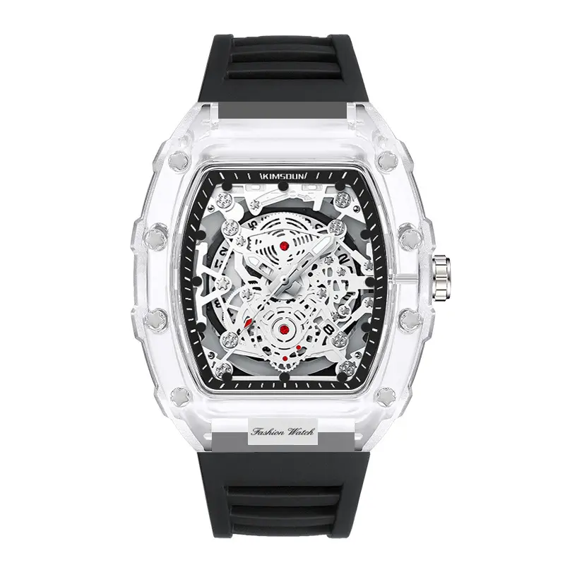 Men's Barrel-Shaped Skeleton Watch, Waterproof Quartz Timepiece with a Luminous Display and Silicone Strap for Daily & Party Wear, Men's Accessories, Skeleton Dial, Analog, Clasp, Hardlex Glass, Casual Trendy Wristwatch, Quartz Analog Watches, Analog Face