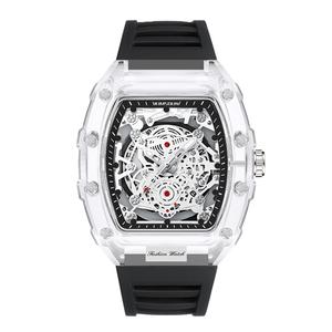 Black Men's Luxury Barrel-shaped Transparent Waterproof Quartz Watch for Outdoor, Back to School, Parties, Daily & Fall. Ideal Birthday, Gift with Box.