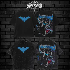 [ Superhero Tshirt ] Red Hood, Nightwing Print Cotton T-shirt, Vintage Graphic Tee Washed For Fans Super Hero Movie,Printed Washed T-Shirt Oversize, Graphic Streetwear T-shirt, T-shirt Unisex Hot 2026