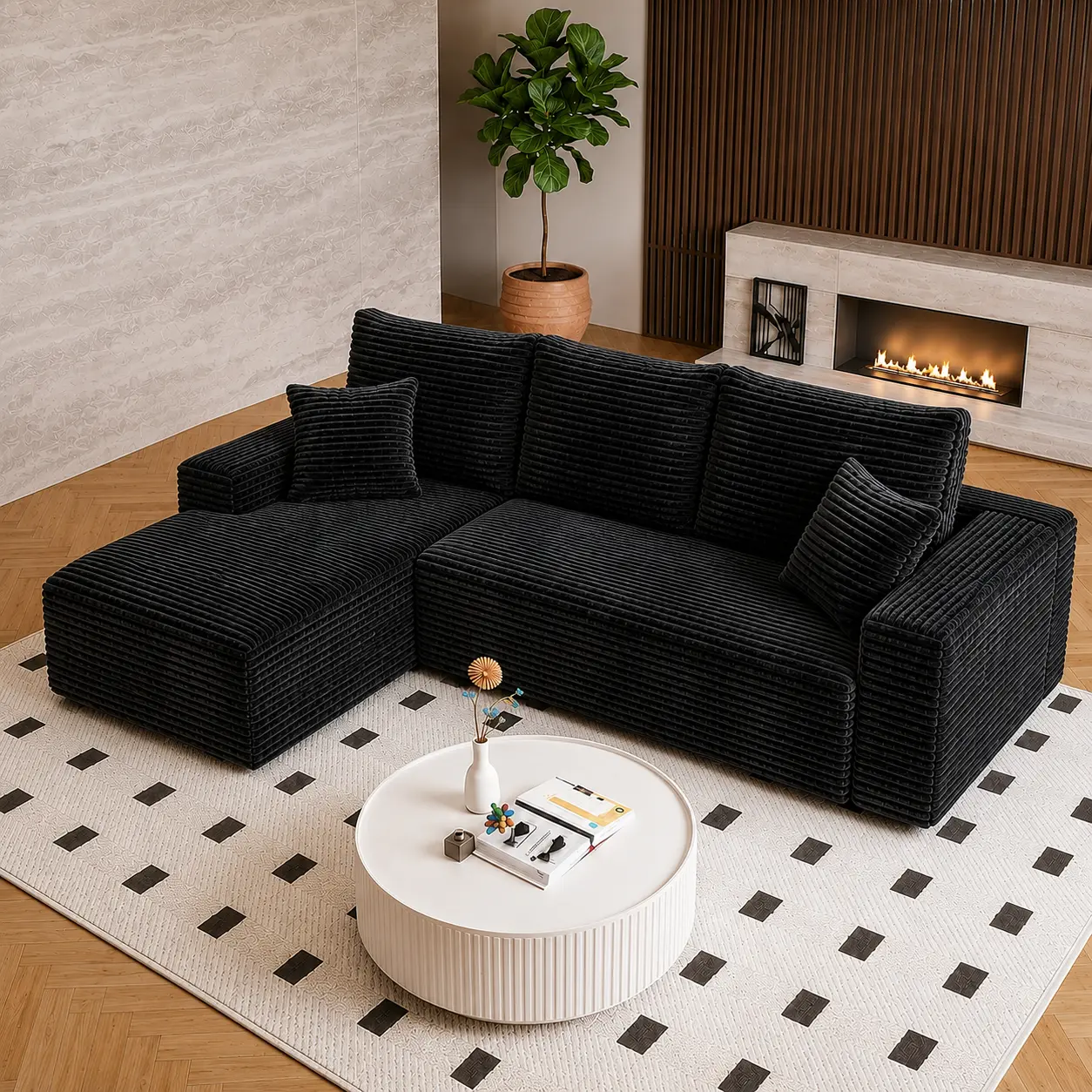 105" Modular L-Shape Boneless Couches for Living Room with Deep Seat Modern Minimalist Upholstered Couches furniture with Chaise No Assembly Required Premium Corduroy Fabric Sofa Stain-Resistant Scratch-Proof cloud