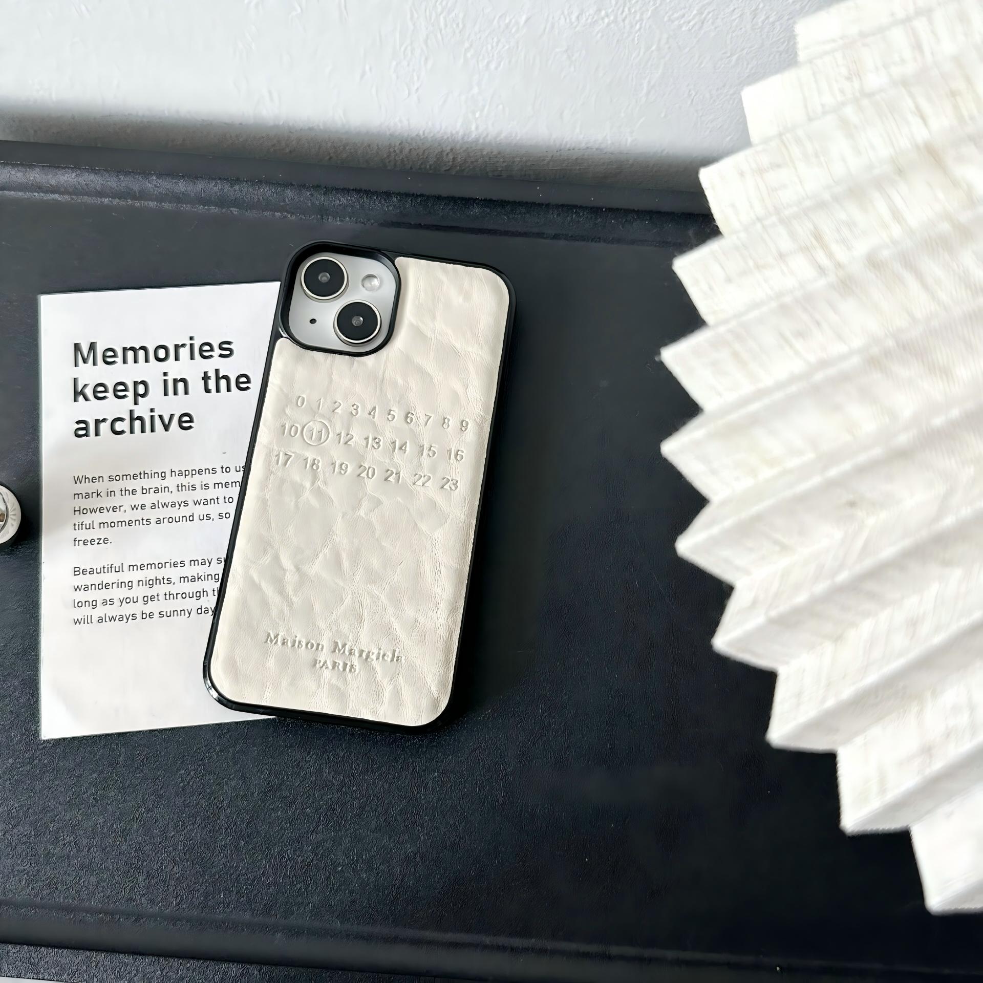 Case & Nova. Luxury minimalist leather phone case with number pattern for iPhone 17 Pro Max, 16, 15, 14, 13 — premium shockproof protective shell junk