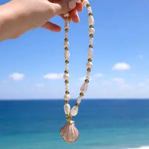 Elegant Pearl & Shell Pendant Necklace