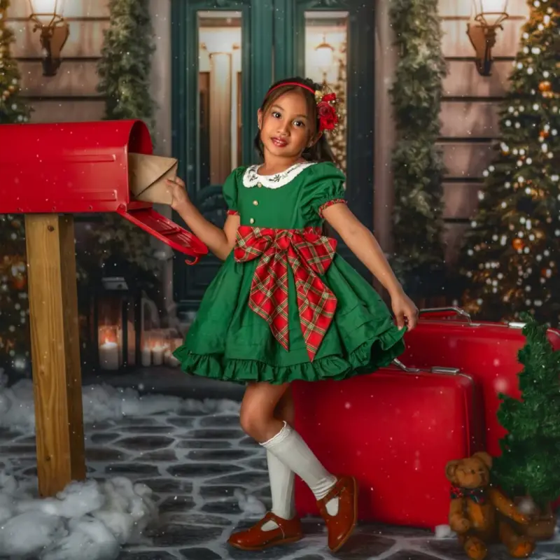 Girls dress Christmas costume children's performance party red and green princess dress