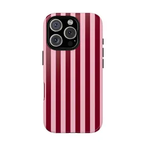 Dark Pink Striped Phone Case, Bold Candy Stripe iPhone, Tough iPhone Case For Iphone 17 16 15 14 13 12 11 X