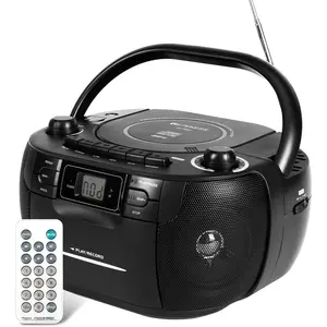 TR621 CD Player Boombox, Cassette Tape Player AM FM Radio, Stereo Sound, USB and TF Card Playback with Remote Control, Tape Recording, for (Black)