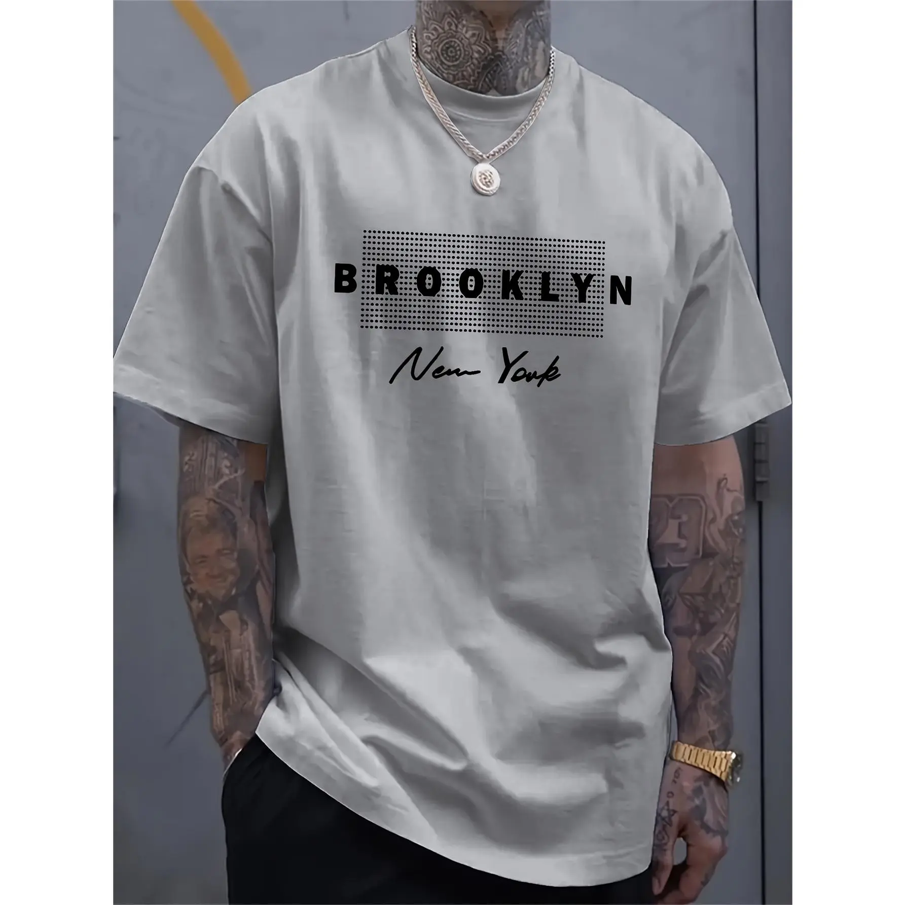 Men's Casual Brooklyn Graphic Top, a Regular Fit Short Sleeve Crewneck Shirt in Comfortable Stretch Polyester Fabric, Knit, Menswear, T-Shirt