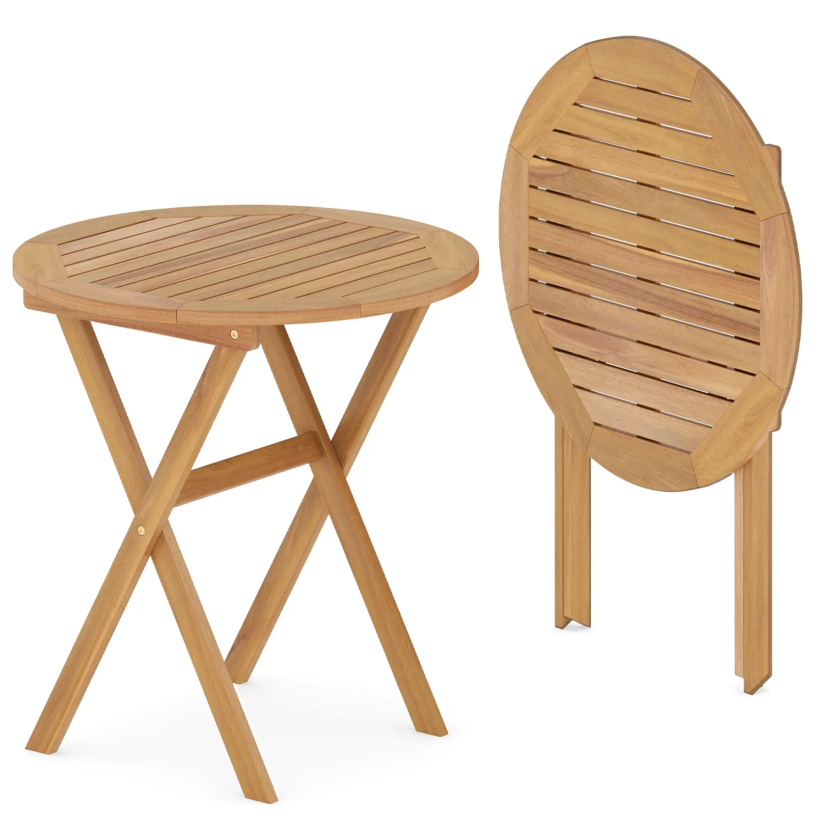 COSTWAY - Outdoor Side Table with Slatted Tabletop and X-Shaped Structure