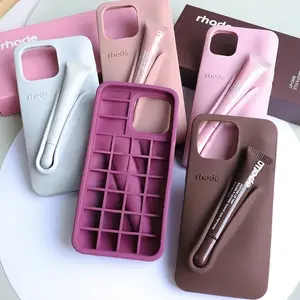 Rhode case Trendy Makeup Phone Case for iPhone 11 12 13 14 15 16 17 Pro Max | Lip Gloss Holder Case | Fashion Travel Cover