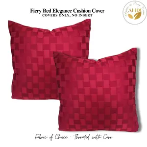 Fiery Red Elegance Velvet Square Pillow Cases Set of 2, 18x18in Standard Size Cotton Fabric Removable Covers, Breathable Soft Handmade, Nature-Inspired Farmhouse Look, Square Print, Indoor-Outdoor Sofa/Couch Decor