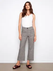 Charlie B Gingham Cropped Linen Blend Pants
