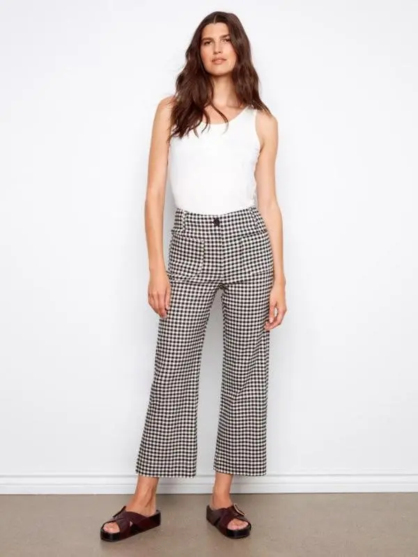 Charlie B Gingham Cropped Linen Blend Pants