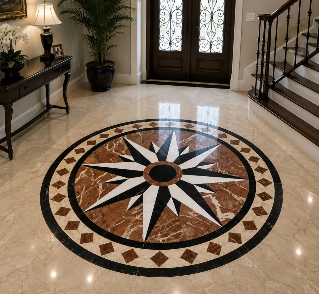 Luxury Red Floor Marble Medallion