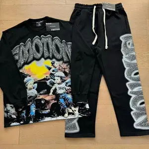 Mixed Emotion Clothing American Streetwear Tracksuit Angel Print Hot Diamond Trendy Sportswear Casual Pants