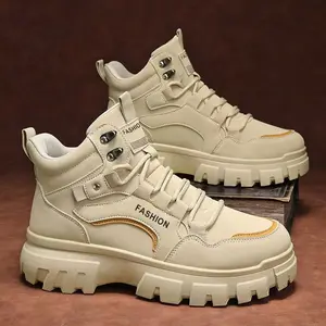 UYCEKK Men's Heavy-Duty Thick-Soled Anti-Slip s - High-Top Ankle Outdoor Boots with Rubber Sole & Upper, Khaki Round Toe for,,, and Travel - Wear-Resistant Footwear