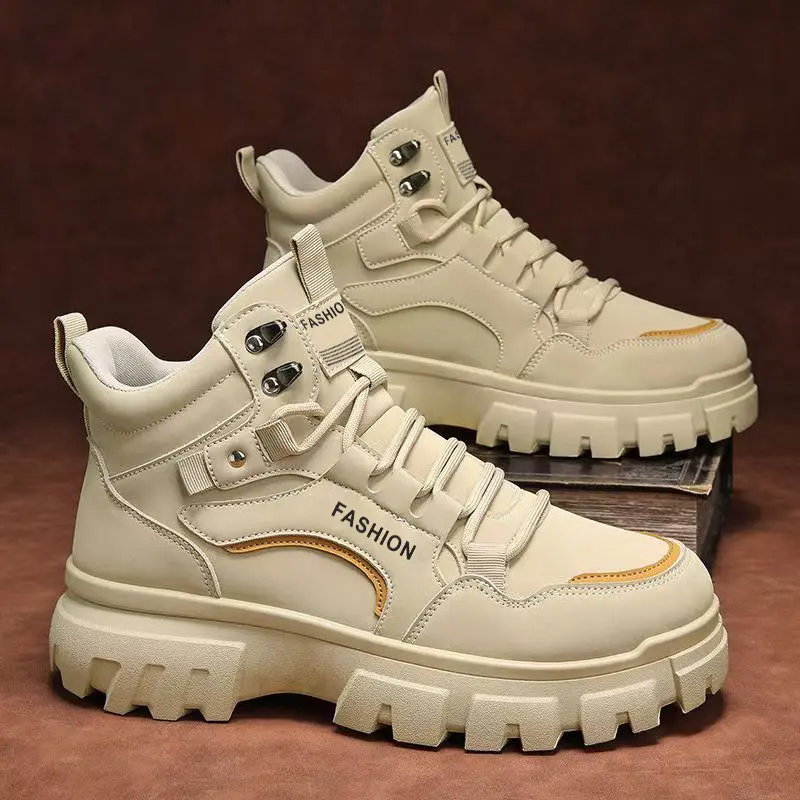 UYCEKK Men's Heavy-Duty Thick-Soled Anti-Slip s - High-Top Ankle Outdoor Boots with Rubber Sole & Upper, Khaki Round Toe for,,, and Travel - Wear-Resistant Footwear