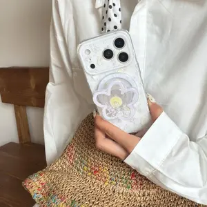 MagSafe Floral Bunny Rabbit Phone Case Aesthetic Phone Grip Stand Cute Design For iPhone 17 16 15 14 13 Pro Max