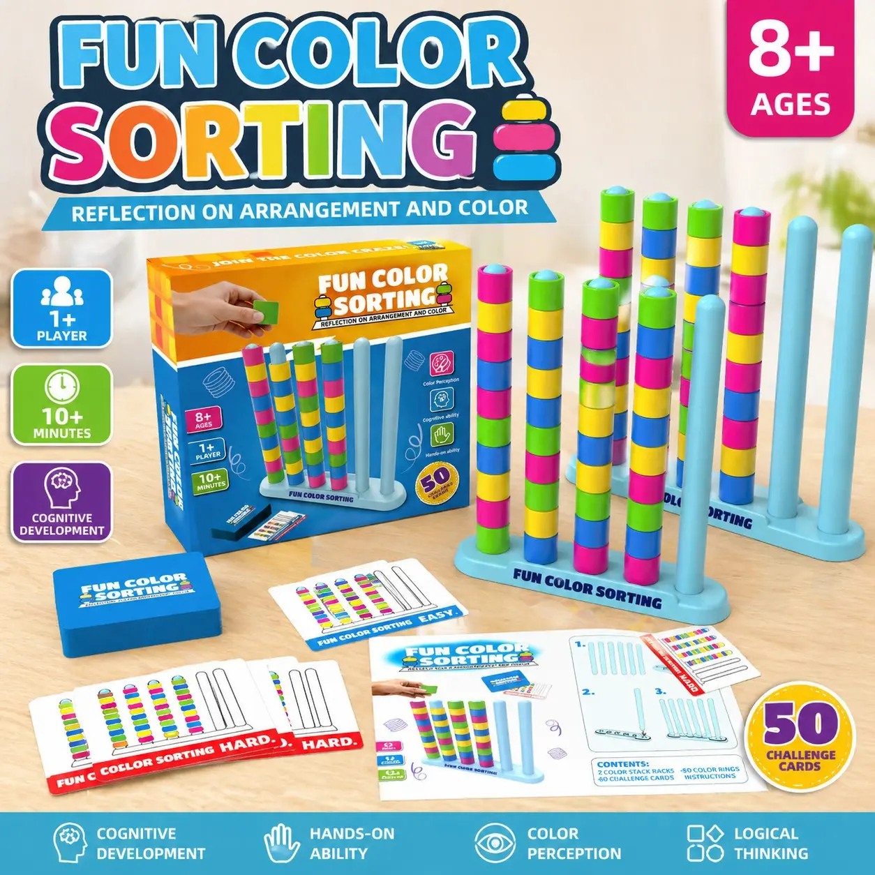 Fun Color Stacking Game, Stacking Tower Game, Blocks Tower Game, Block Set, Educational Puzzle for Kids, Family Party Game, Unisex Toy for Ages 6+, Perfect Holiday Gift