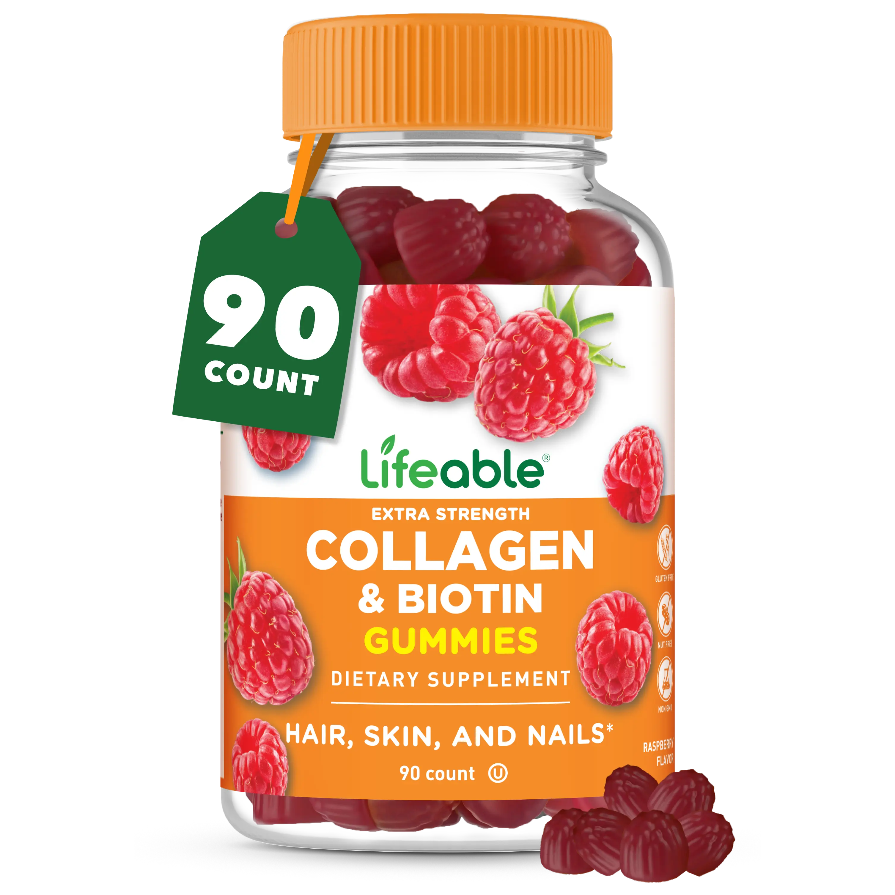 Lifeable Adults Collagen Peptides with Biotin Gummies,  90 count