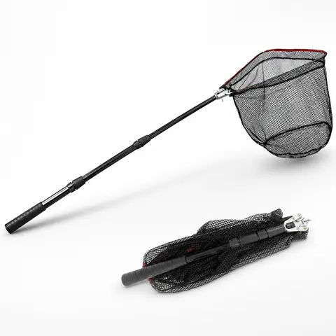 Foldable Fishing Landing Net with Telescopic Handle, Lightweight Fish Catch Net, Non-Slip Grip, Fish-Friendly Mesh Net for Freshwater, Saltwater, Kayak, River, Lake Fishing