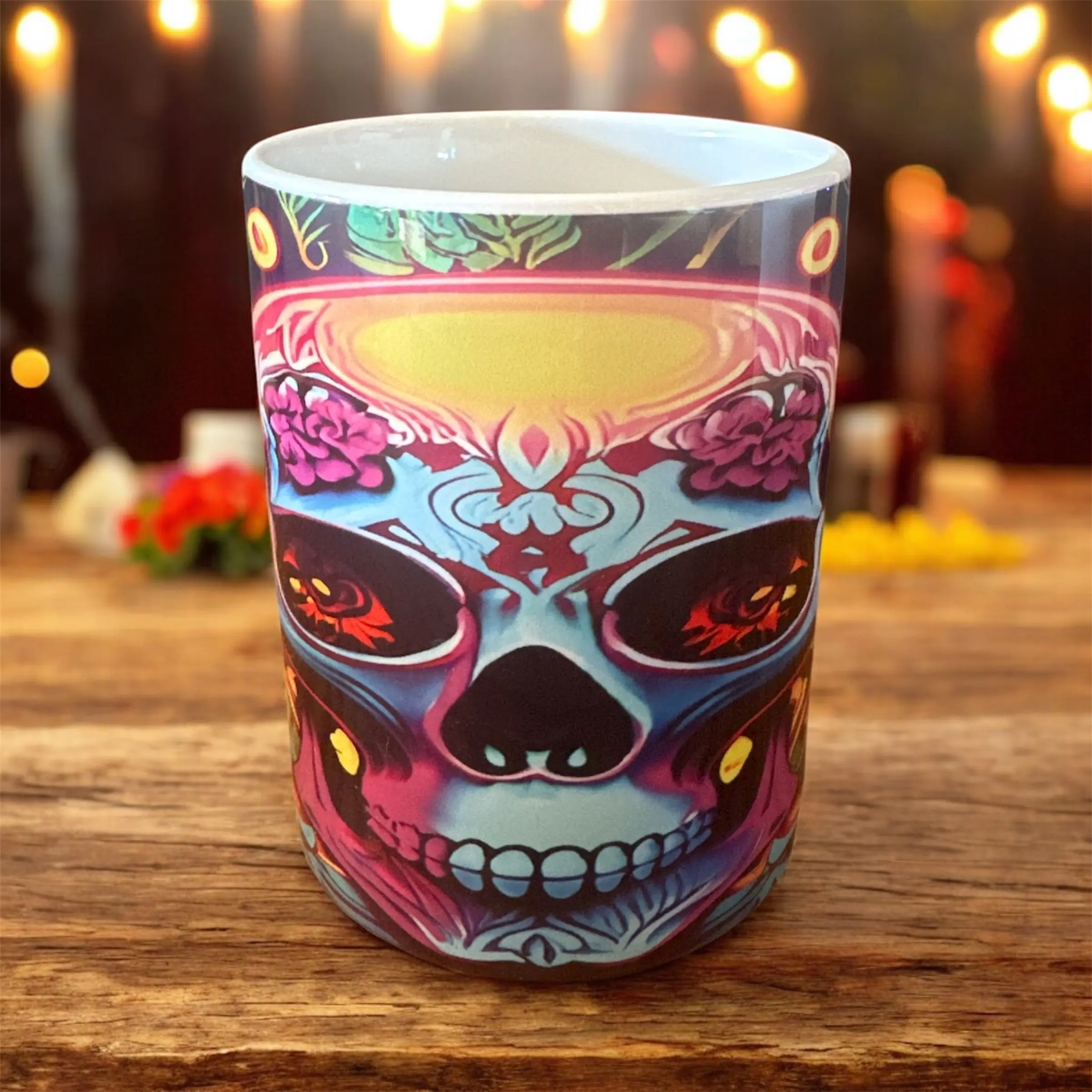Colorful Sugar Skull 15oz Sublimation Coffee Mug (416)