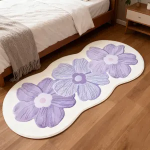1pc French Style Small Fresh Bedroom Decoration Bedside Rug Irregular Shape Living Room Bay Window Carpet Fluffy Soft Floral Plush Carpet Home Long Washable Floor Mat Floral Area Rug Floral Pattern Rug Decorative Area Rug Super Soft Rug