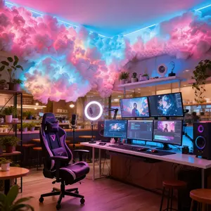 RGB LED Game Cloud Light DIY Ceiling Decoration, Remote Control Color Changing Mood Lamp, Blue Sunset Glow, Suitable for Gaming Room, RGB Atmosphere Lights